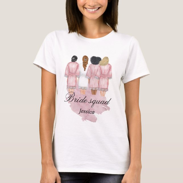 Camiseta roupão de casamento de noiva com monograma rosa (Frente)