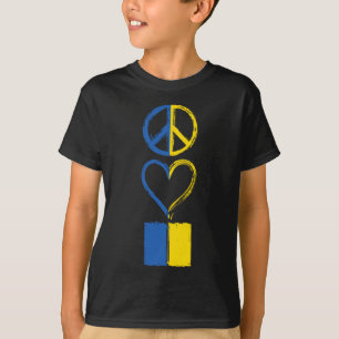 Camiseta Roupas com Bandeira Ucraniana Paz Amor Ucrânia