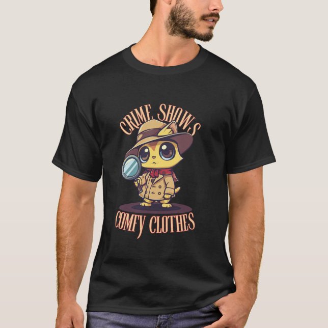 Camiseta Roupas Confortáveis de Gato Detetive de Programa d (Frente)