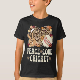 Camiseta Roupas de Amante de Críquete Paz Amor Estampa de G