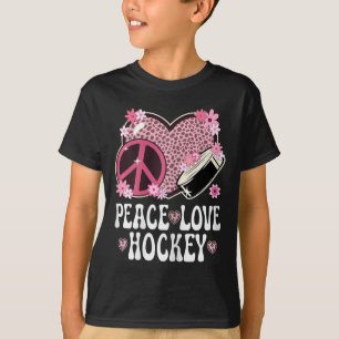 Camiseta Roupas de Amante de Hockey Paz Amor Impressão de G