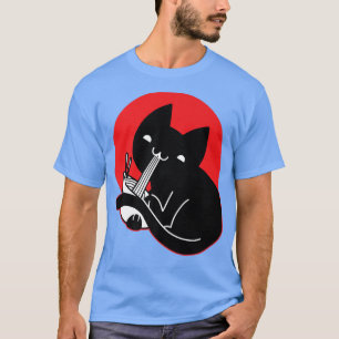 Camiseta Roupas de anime Kawaii, Ramen Comendo Gato Preto