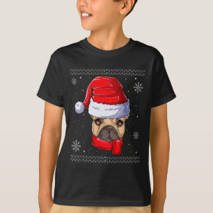 Camiseta Roupas de Bulldog Francês com Papai Noel 