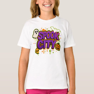 Camiseta Roupas de Grafite de Cidade Spooky do Halloween Un