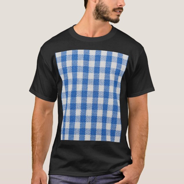 Camiseta Roupas de jantar revestidas de cor azul-branca. (Frente)