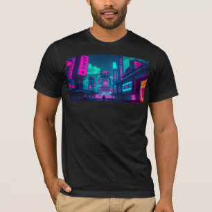 Camiseta Roupas de Jogador de Rua da Cidade Cyberpunk Neon