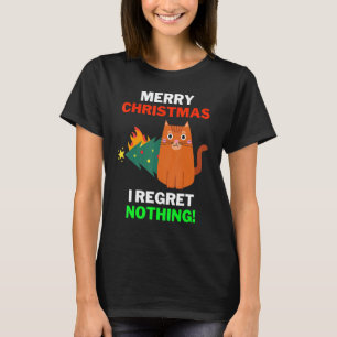 Camiseta Roupas de Natal de Gato Eu Não Me Arrependo de Nad