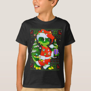 Camiseta Roupas de Natal de Jacaré Feminino Luzes Fantasia 