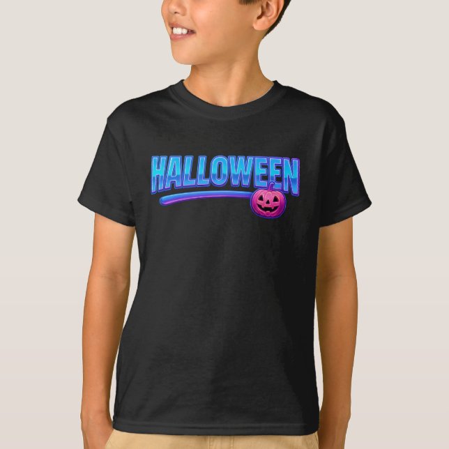 Camiseta Roupas de Neon Azul Simples e de Halloween Unisex  (Frente)