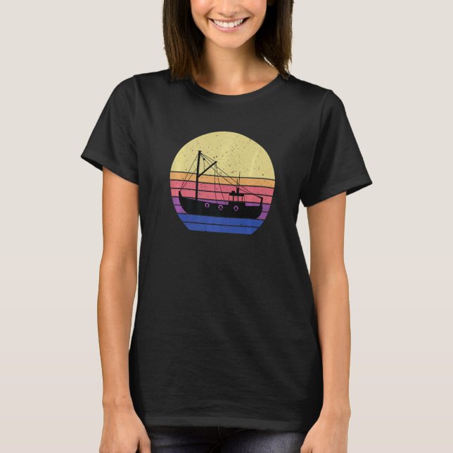 Camiseta Roupas de Pesca Retro Trawler Pescadores Barco (Frente)