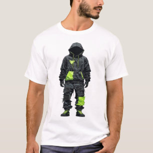 Camiseta Roupas de Techwear Cyberpunk Futurista Verde Neon