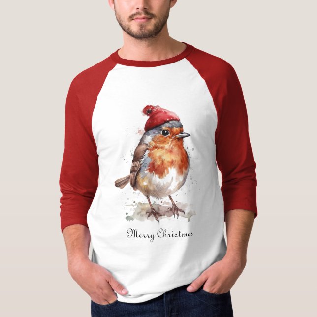 Camiseta Roupas masculinas clássicas de inverno Robin Count (Frente)