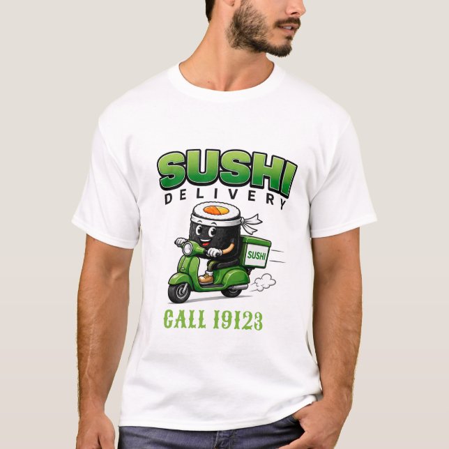 Camiseta 🍣 Roupas para Equipe de Entrega de Restaurante de (Frente)
