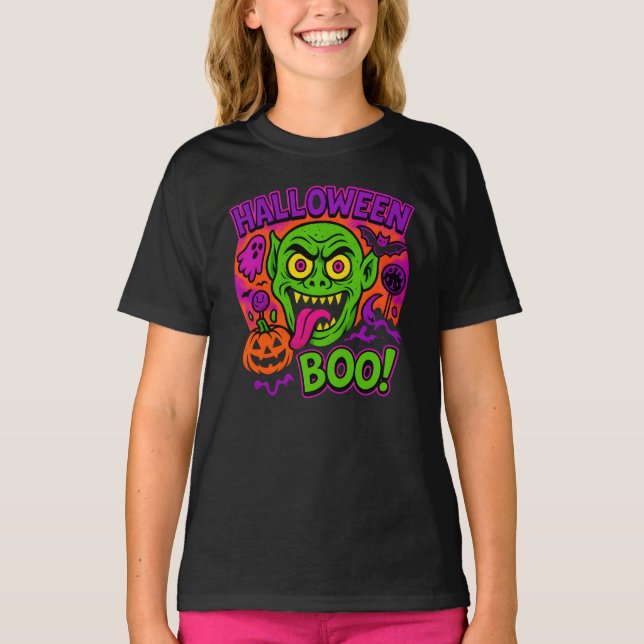 Camiseta Roupas Zombie Coloridas do Halloween Unisex Spooky (Frente)