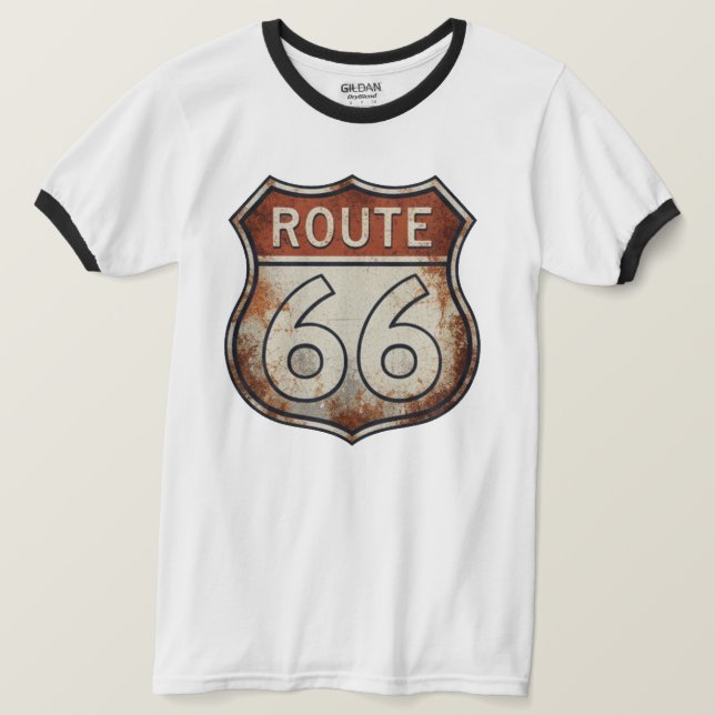 Camiseta Route 66 Rusty Road Sign (Frente do Design)