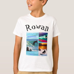 Camiseta Rowan Nome Com Chimpanzés Surfando,