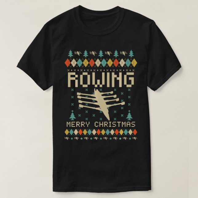 Camiseta Rowing Funny Ugly Christmas Sweater Retro (Frente do Design)