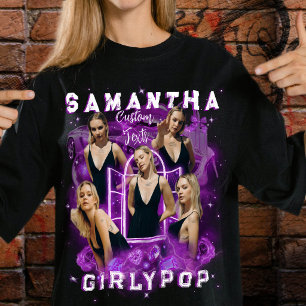 Camiseta roxa retrô de streetwear de rap personali
