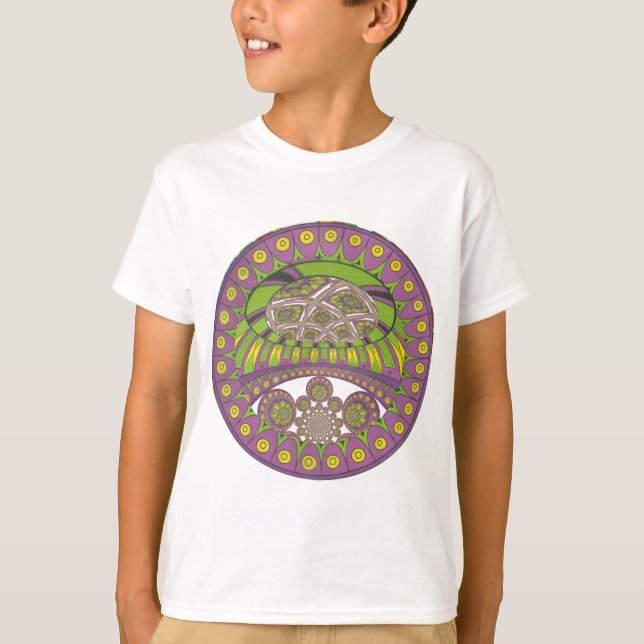 Camiseta Roxo Africano e Caleidoscópio Amarelo Tradicional (Frente)