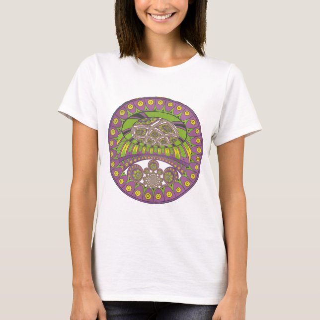 Camiseta Roxo Africano e Caleidoscópio Amarelo Tradicional (Frente)