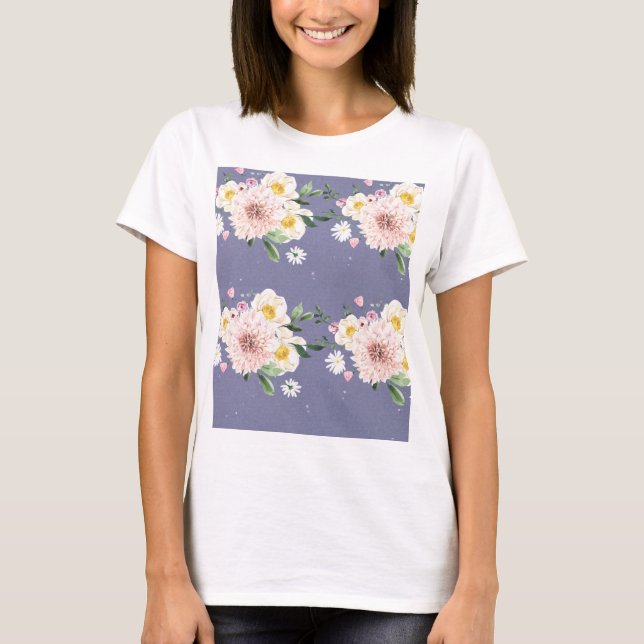 Camiseta Roxo com flores brancas (Frente)
