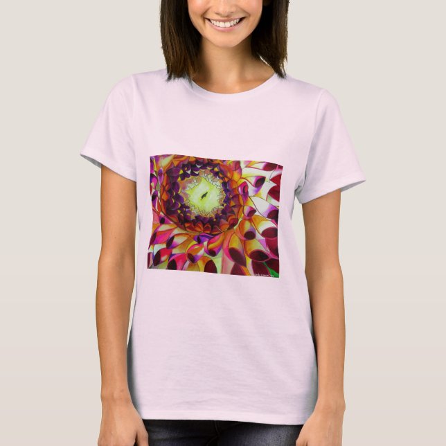 Camiseta Roxo Dahlia abstrato original da arte floral (Frente)