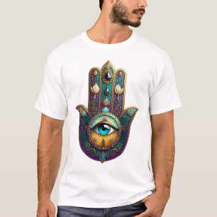 Camiseta Roxo Dourado Verde Água Hamsa c/ Terceiro Olho Tur