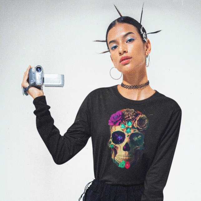 Camiseta Roxo e Teal Crânio de açúcar doce mexicano (Criador carregado)