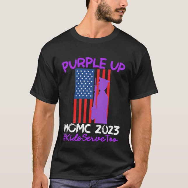 Camiseta Roxo Em Abril Mês Militares Do MOMC Infantil (Frente)