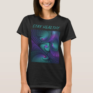 Camiseta Roxo Encontra Turquesa Arte Fractal Abstrata Moder
