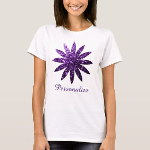Camiseta Roxo escuro brilho glitter flor Personalize