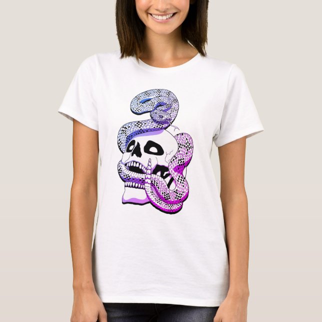 Camiseta Roxo Gótico e Cobra Azul e Arte Escura Caveira (Frente)