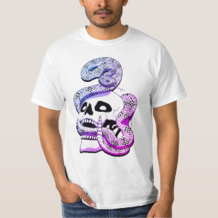 Camiseta Roxo Gótico e Cobra Azul e Arte Escura Caveira