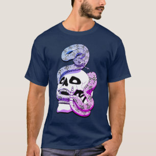 Camiseta Roxo Gótico e Cobra Azul e Arte Escura Caveira