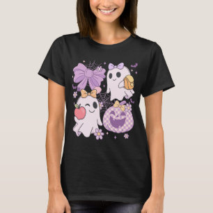 Camiseta Roxo Halloween Professor Fantasma Maçã Abóbora