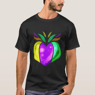 Camiseta Roxo Ouro Amarelo E Coração Verde Para Mardi Gra