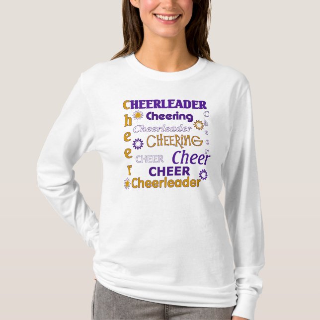 Camiseta Roxo, ouro, e t-shirt branco do cheerleader (Frente)