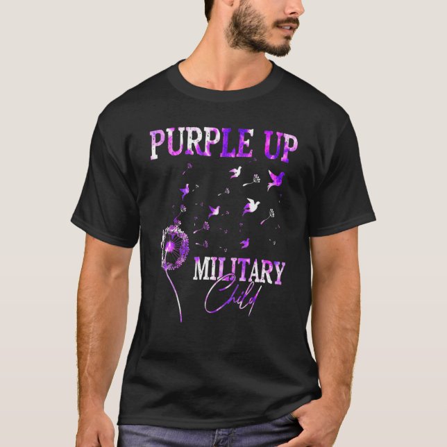 Camiseta Roxo Para Criança Militar Mês Dandelion Tie D (Frente)
