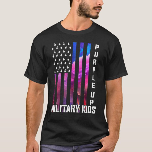 Camiseta Roxo Para Crianças Militares Arco-Íris (Frente)