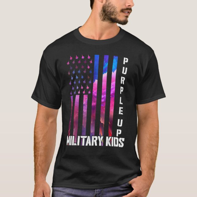 Camiseta Roxo Para Crianças Militares Arco-Íris (Frente)
