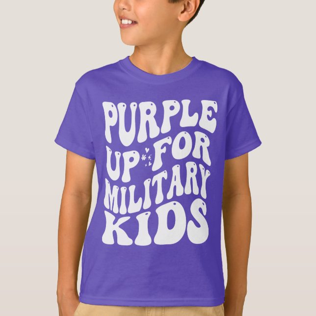Camiseta roxo para crianças militares crianças militares (Frente)