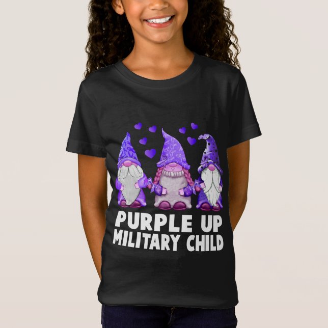 Camiseta Roxo Para Crianças Militares Gnomos Cute (Frente)