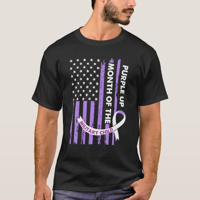 Camiseta Roxo Para Crianças Militares Mês De Filha Militar (Frente)