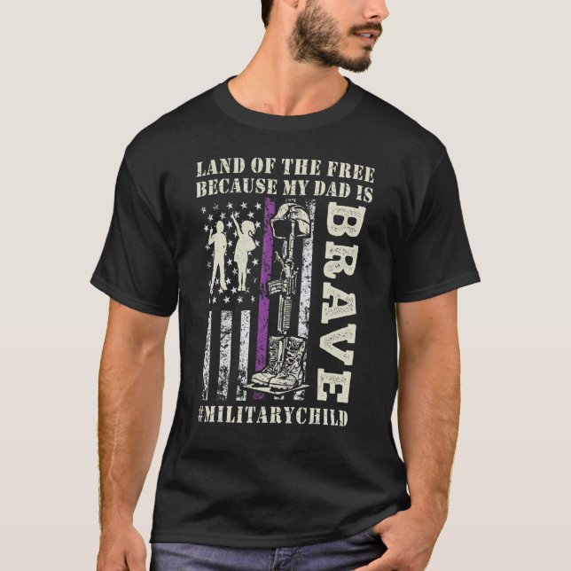 Camiseta Roxo Para Crianças Militares Terra De Grátis Meu D (Frente)
