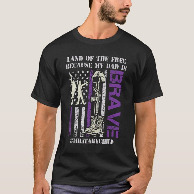 Camiseta Roxo Para Crianças Militares Terra De Grátis Meu P (Frente)