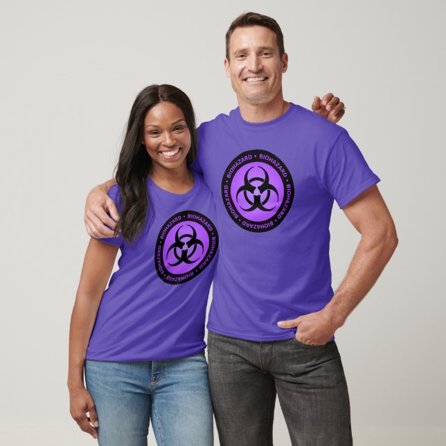 Camiseta Roxo - Sinal de Advertência de Risco Biológico (Unissex)