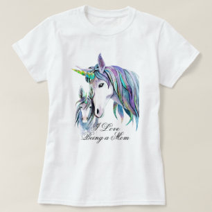 Camiseta Roxo Teal Unicórnios Mãe e Filho