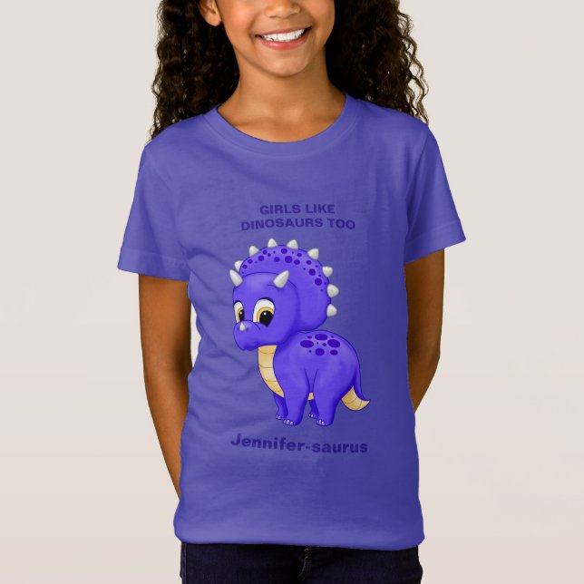 Camiseta Roxo Tricerátops Raparigas Como Dinossauros Também (Frente)