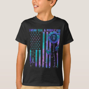 Camiseta Roxo Verde Bandeira EUA EUA Prevenção ao Suicídio