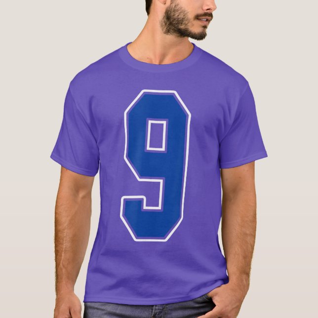 Camiseta Royal Blue and White Number 9 Jersey Player Unifor (Frente)